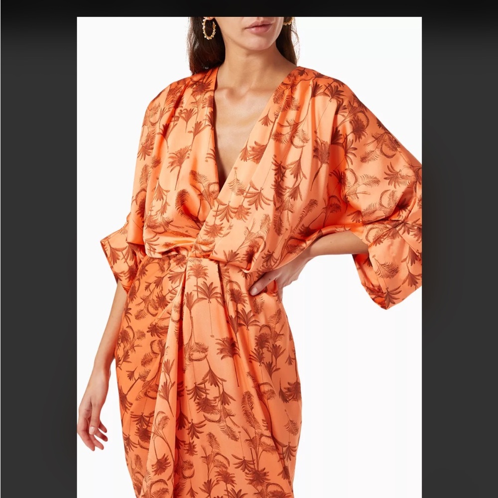 Significant other Orange Palm Print Kimono Dress